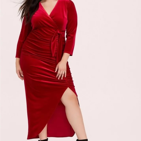torrid Dresses Torrid Dress Red Maxi Velvet High Slit Maxi Long